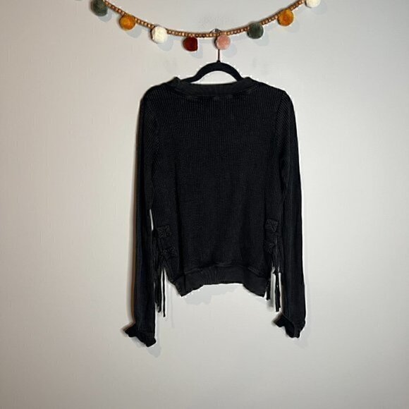Free People FP One black waffle lace up long sleeve top - Picture 6 of 6
